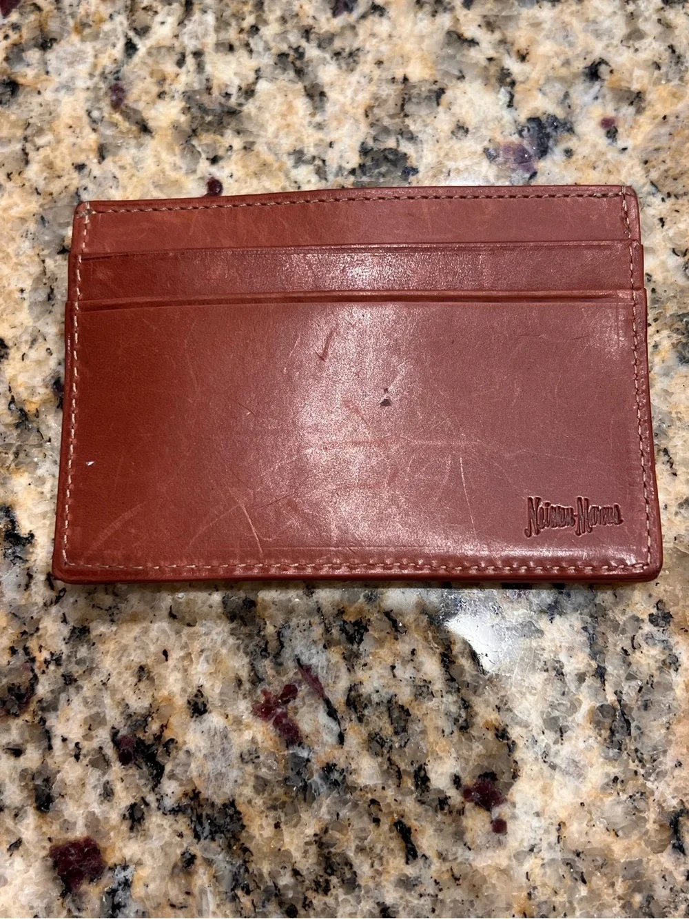 Neiman Marcus Brown Leather Money Clip Card ID Holder Slim Wallet EDC Travel LUX